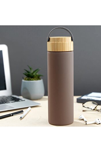 PUFO Traveler metal thermos bottle with airtight bamboo lid, isothermal, 500 ml, gray