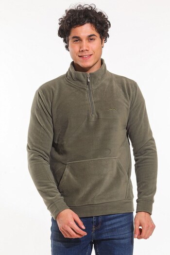 Slazenger Sports Sweatshirt Kangaroo Pocket Men's Hooded Comfortable Top Clothing Khaki