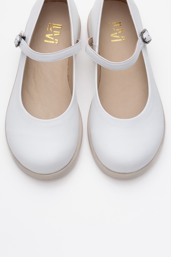 LuviShoes Anisa White Skin Banded Genuine Leather Women's Ballerina Shoes