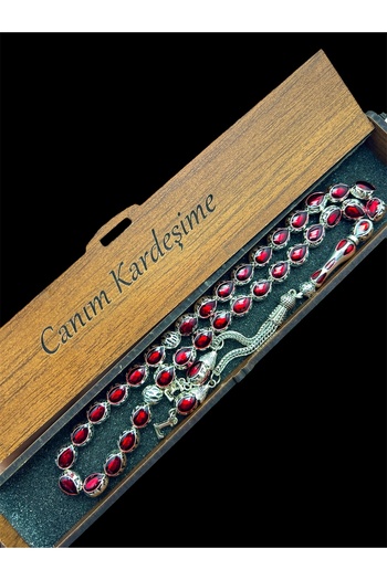 KANUNİ TESBİH Red Enamel Embroidered Letter Metal Rosary, Letter Rosary, Gift Rosary, Men's Rosary