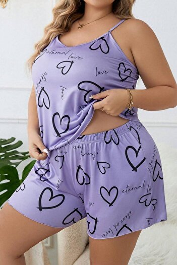 Tarzınbu Lilac Plus Size Heart Shorts Set