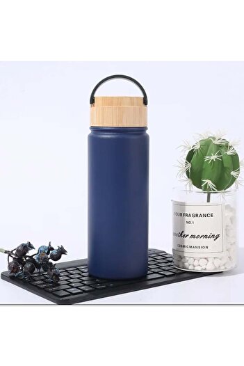 PUFO Traveler metal thermos bottle with airtight bamboo lid, isothermal, 500 ml, dark blue