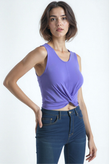 WESTMARK LONDON Light Lilac Crew Neck Cotton Sleeveless Crop Women's T-Shirt Tiana S/L Top