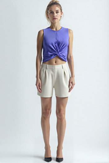 WESTMARK LONDON Purple Crew Neck Cotton Sleeveless Crop Women's T-Shirt Tiana S/L Top