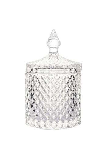 PUFO Cutie elegantă de bomboane din sticlă de lux cu capac, 17 cm, transparentă