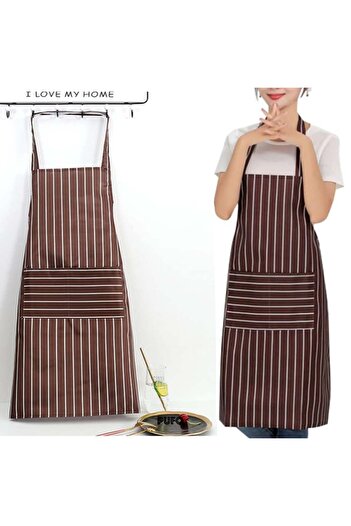 PUFO Simple kitchen apron, cooking apron, universal size, brown