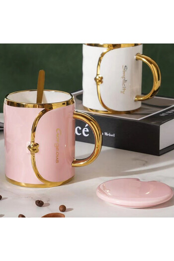 PUFO Fashion Time ceramic mug for coffee or tea, 350 ml, pink