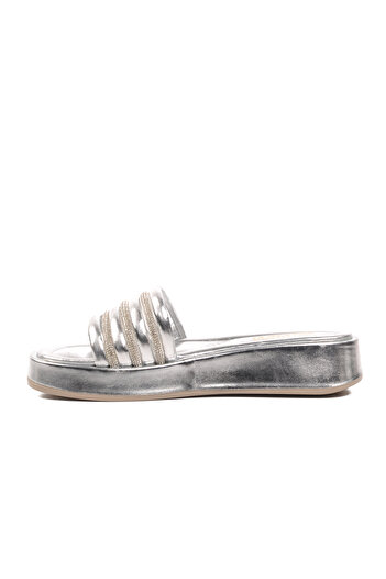 Aspor Silver Gray Patent Leather Women's Slippers
