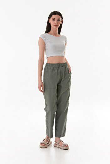 Fulla Moda Gabardine Trousers with Elastic Waist
