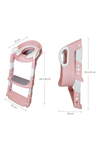TECOS Toilet reducer with ladder and 3 steps, Tecos®, foldable, portable, safety surface, pink