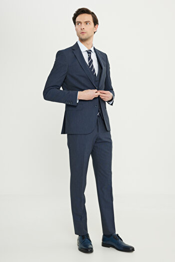 ALTINYILDIZ CLASSICS Men's Navy Blue Slim Fit Slim Fit Mono Collar Vest Suit