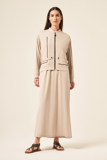 Ceremony Macrame Rope Detailed Bomber Dress Suit 5976 Stone
