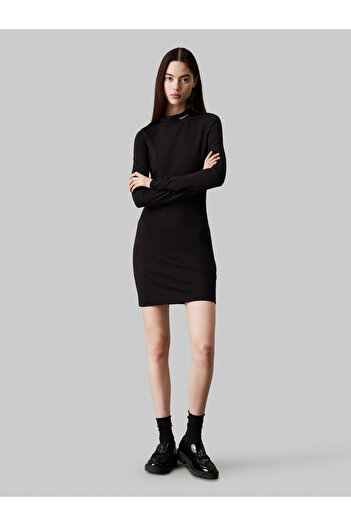 Calvin Klein Calvin Klein Women Black Logo Elastic Milano Jersey Long Sleeve Dress