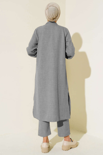 Lucia Fashion Slit Detailed Tunic Trousers Double Suit Gray