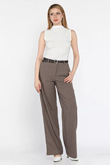 GÜLSELİ Mink Women's Belted Wide Leg Pants