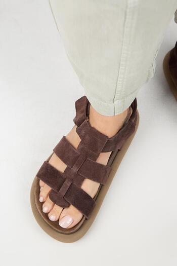 Manijero Capra Women's Genuine Leather Scarf Velcro Light Brown Sandals