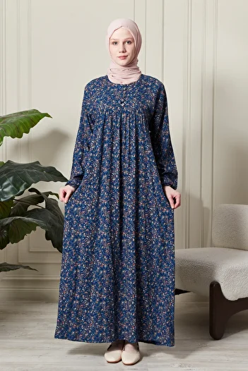 fistan Shirring Robadan Μπροστινά κουμπιά από ύφασμα βισκόζης Φόρεμα προσευχής για μητρικό φόρεμα