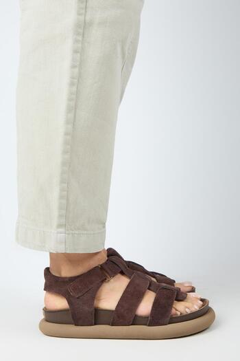 Manijero Capra Women's Genuine Leather Scarf Velcro Light Brown Sandals