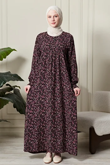 fistan Shirred Robadan Buttoned Front Viscose Fabric Tesseture Clothing Mother Dress Prayer Dress
