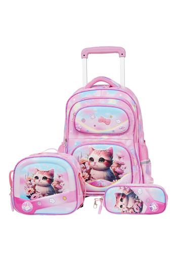 PARAJOHN Kiddokit Series Kids Roller Backpack Set of 3 18 inch - Pink/cat