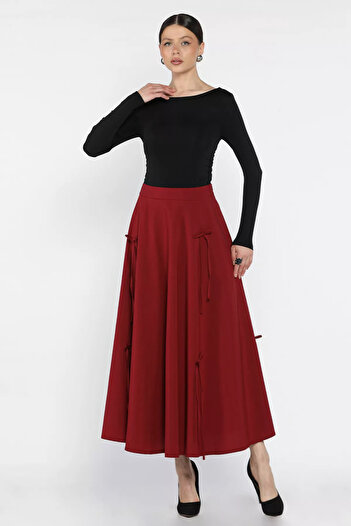 GÜLSELİ Burgundy Women's Bow Kilos Skirt