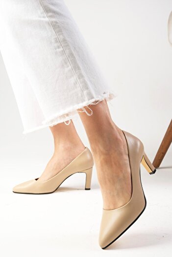 Mio Gusto Beliz Genuine Leather Skin Color Women's Stiletto Shoes