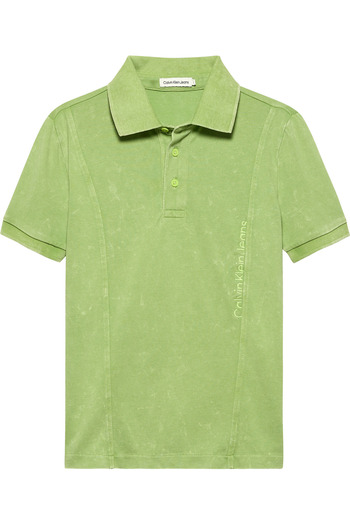 Calvin Klein Boys Green Acid Dye Pique Short Sleeve Polo T-Shirt