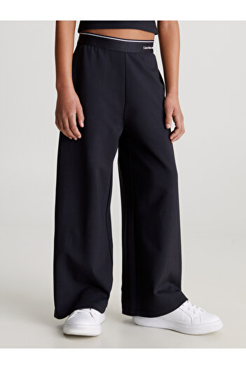 Calvin Klein Girls Black Logo Tape Wide Leg Sweatpants