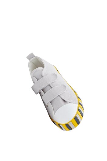 Liger Unisex Çocuk Keten Kısa Convers Modeli Cırtlı Sneaker Spor Ayakkabı (26-30) GRİ - SARI
