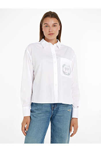 Tommy Hilfiger Womens White MD Boxy Easy Fit Shirt