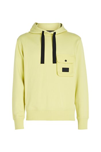Calvin Klein Men Yellow Mix Media Pocket Hoodie