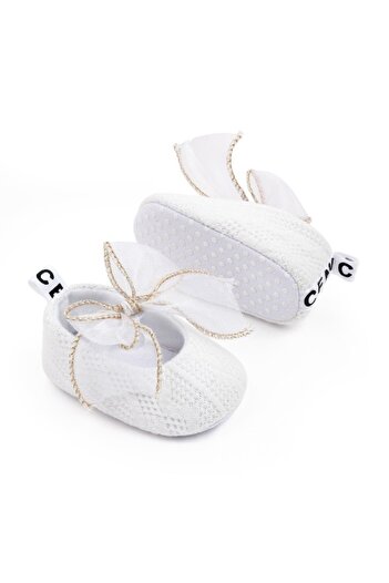 Superbaby Pantofiori albi cu fundite din organza