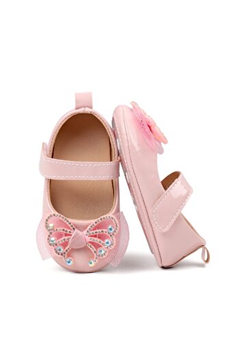 Superbaby Pink patent leather shoes with rhinestone bow