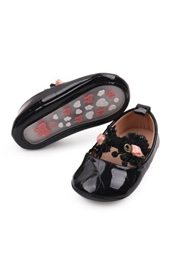 Superbaby Pantofiori eleganti negrii cu trandafirasi roz