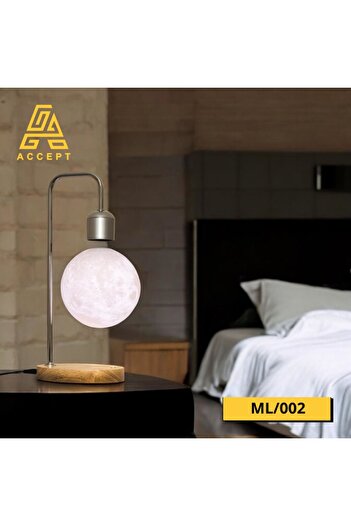 Generic Magnetic Floating Moon Lamp, Silver Base, Touch, White Light, Wireless Charging