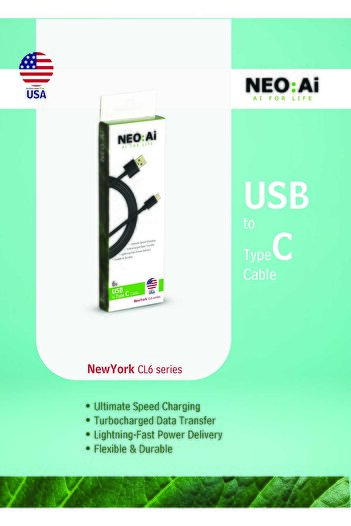 NEO:Ai USB to Type-C Cable | New York CL6 Series | 6A Ultra-Fast Charging - Durable Build