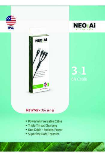 NEO:Ai 3in1 6A Fast Charging Cable | NewYork 3L6 Series | Superfast Data Transfer - 1 Cable for All Devices