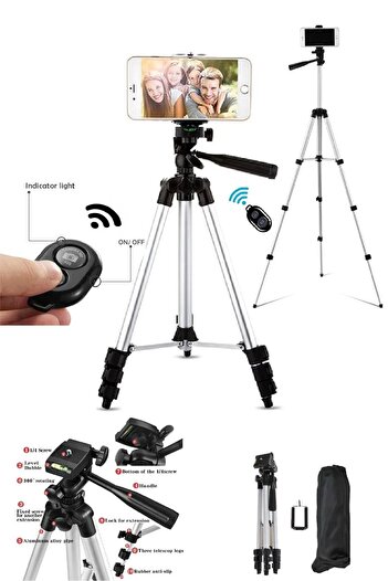 PSGT Profesyonel Bluetooth Kumandalı Fotoğraf Video Çekimi 106 Cm Tripot Telefon Tutucu Dk-3888