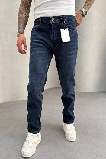 MADZEYMODA Pantaloni de blugi pentru bărbați, din țesătură denim albastru, lycra, cu potrivire regulată, KE-674