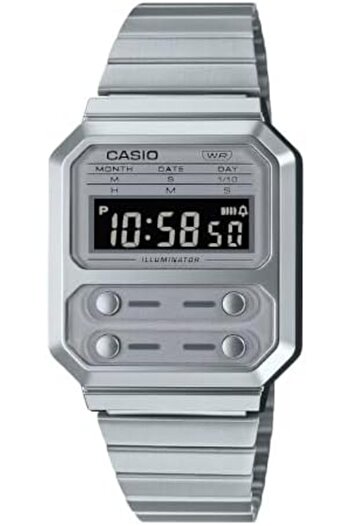 Casio Casio Unisex Watch - A100WE-7BDF Silver Dial, Silver Band
