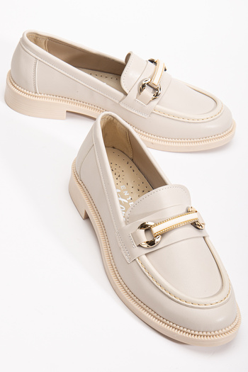 Entella Store Women's Loafer Belt Buckle Beige Casual Shoes