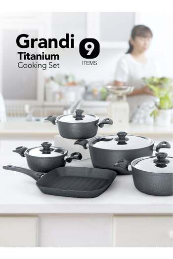 GRANDİ Grandi Pots And Pans Titanium 9-piece Set - Grey 18-20-22-28 28 Cm