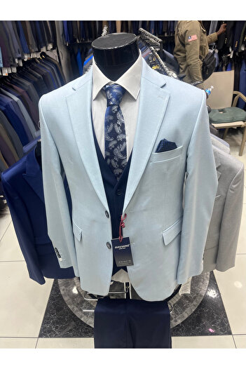 MASSARO Combined Slimfit Vest Suit (Jacket Plain or Checked. Pant Vest Straight)