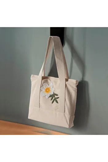 SWITA Punch Embroidered Patterned Linen Shoulder Bag, Beach Bag, Handbag 100% Cotton 36X29 cm