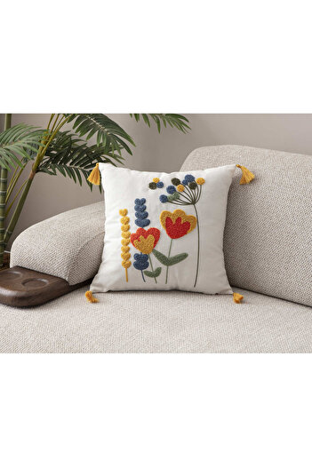SWITA Comfort Series Punch Embroidered Linen Throw Pillow Cover 43X43 cm
