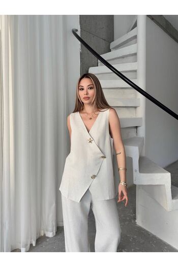 Nisa Luxury Boutique Natural Linen Fabric Double Set