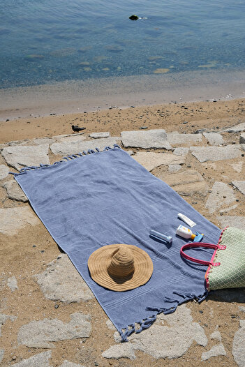 the ramify Coastline Double Sided Curl 100X180 cm Unpainted 100% Organic Cotton Fringed Beach Towel