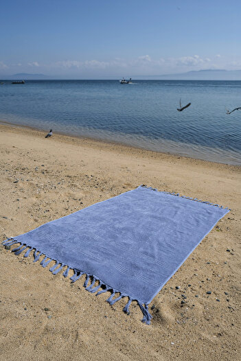 the ramify Coastline Double Sided Curl 100X180 cm Unpainted 100% Organic Cotton Fringed Beach Towel
