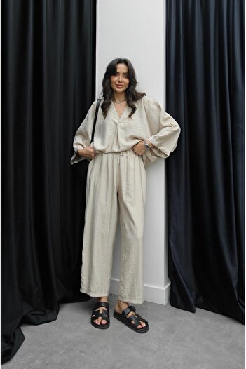 Havoş Beige Chavez Blouse Pants Set