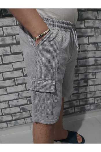 SURMARİ Rain Pattern Cargo Pocket Gray Shorts